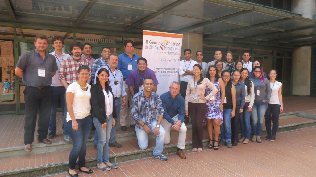 Stan Watowich (center, blue shirt) teaches a workshop in Colombia. Watowich in an Associate Professor at The University of Texas Medical Branch in Galveston.