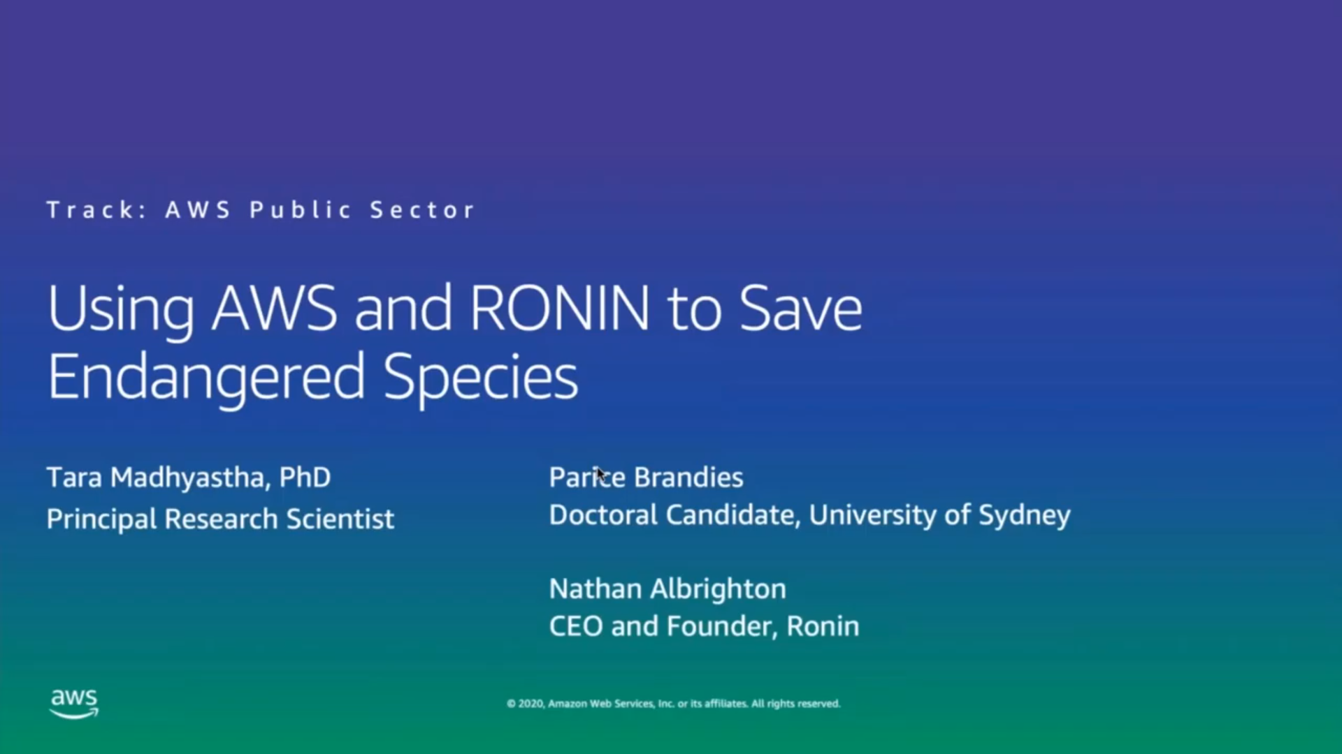 Using AWS and RONIN to Save Endangered Species